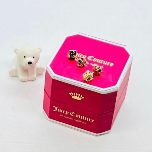 NWT Juicy Couture Gold Tone Cube Ring Size 7 & Earring Studs Set of 2 - Picture 5 of 13